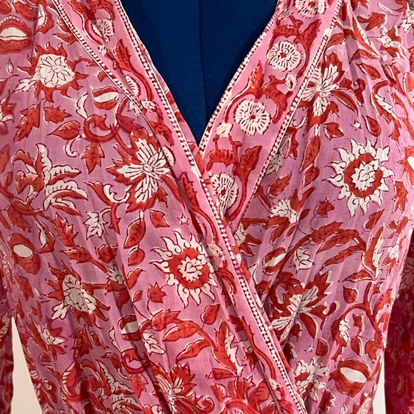 Organic Cotton Block Print Ethically Made Cottagecore Robe - Picture 4 of 6